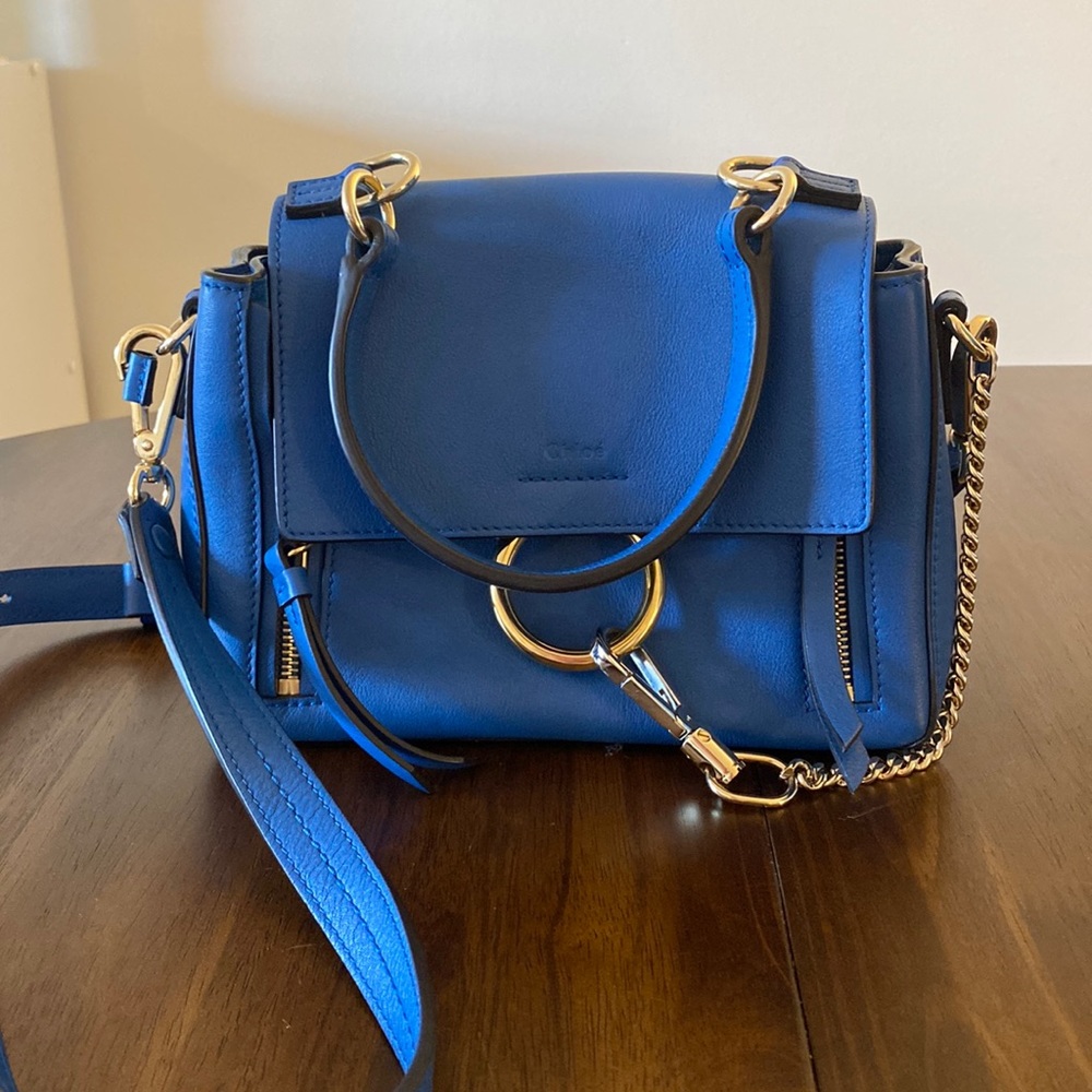 Chloe cobalt blue satchel bag with chain